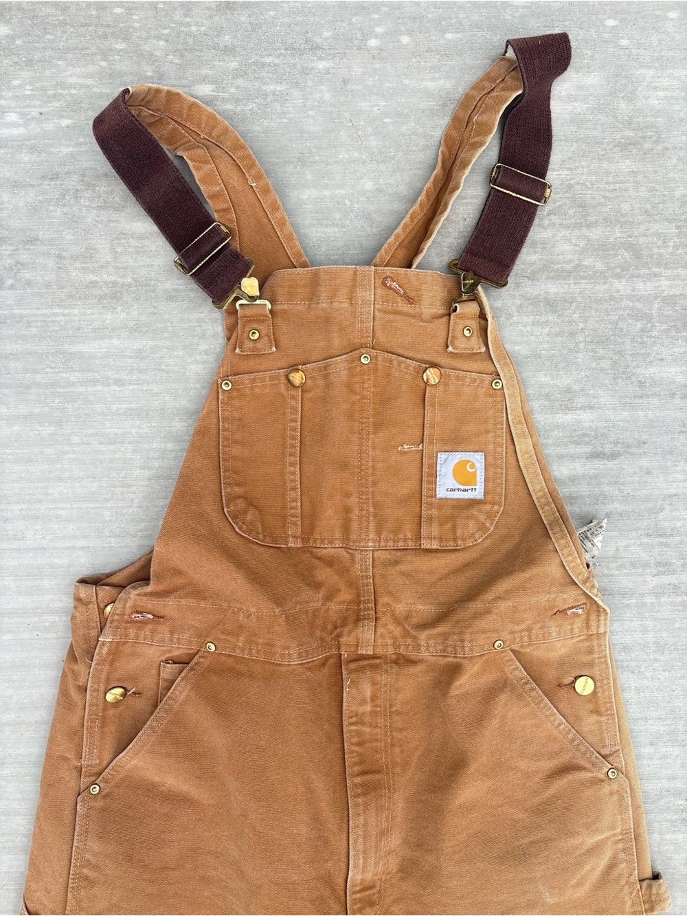 Carhartt R01 Double Knee Duck Bib Overalls Brown 36x32 Distressed